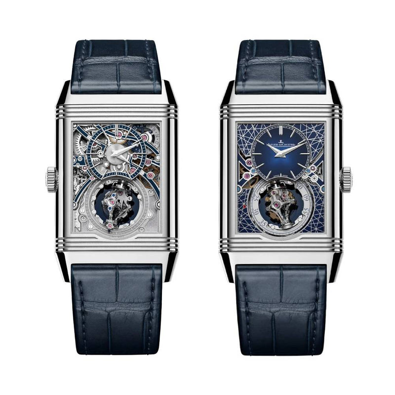 2025 Model Jaeger-LeCoultre Reverso Hybris Artistica Calibre 179, 51mm - Ref: Q39434E1 Blue Dial in 18k White Gold Case, Blue Leather