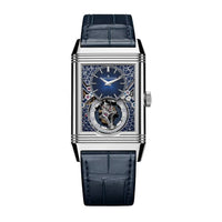 2025 Model Jaeger-LeCoultre Reverso Hybris Artistica Calibre 179, 51mm - Ref: Q39434E1 Blue Dial in 18k White Gold Case, Blue Leather