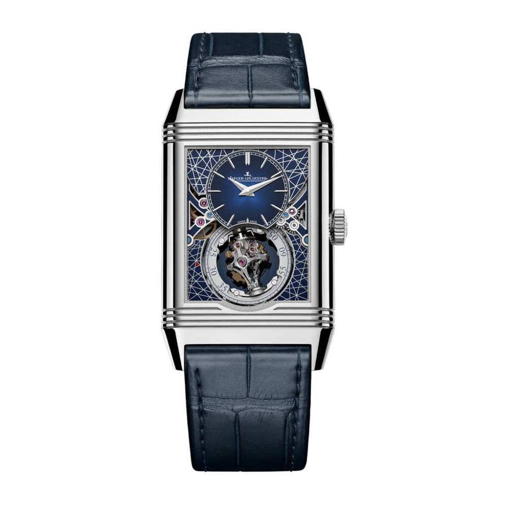 2025 Model Jaeger-LeCoultre Reverso Hybris Artistica Calibre 179, 51mm - Ref: Q39434E1 Blue Dial in 18k White Gold Case, Blue Leather