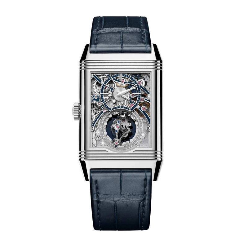 2025 Model Jaeger-LeCoultre Reverso Hybris Artistica Calibre 179, 51mm - Ref: Q39434E1 Blue Dial in 18k White Gold Case, Blue Leather