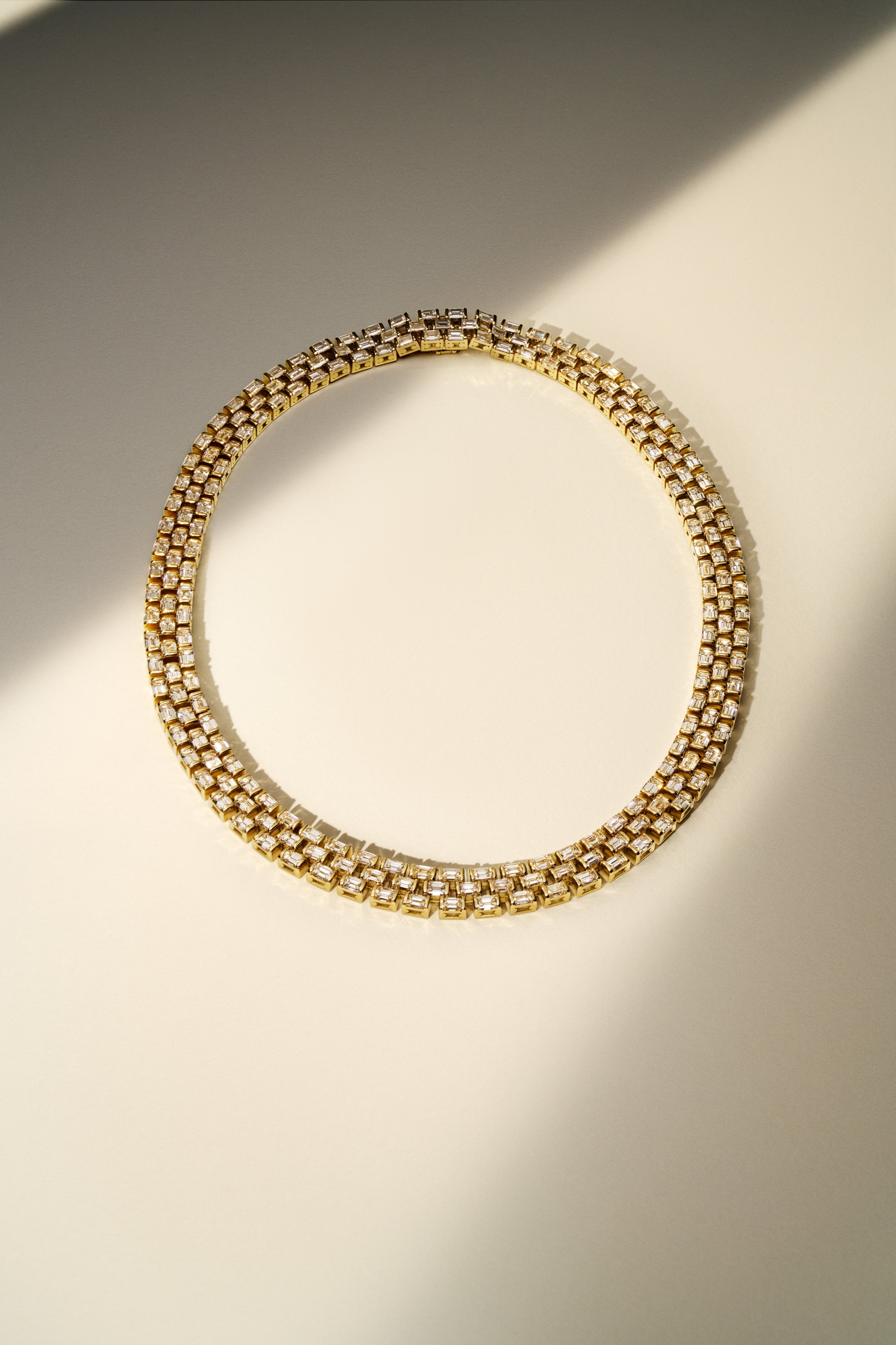 Watch Band Style Triple Row Diamond Necklace