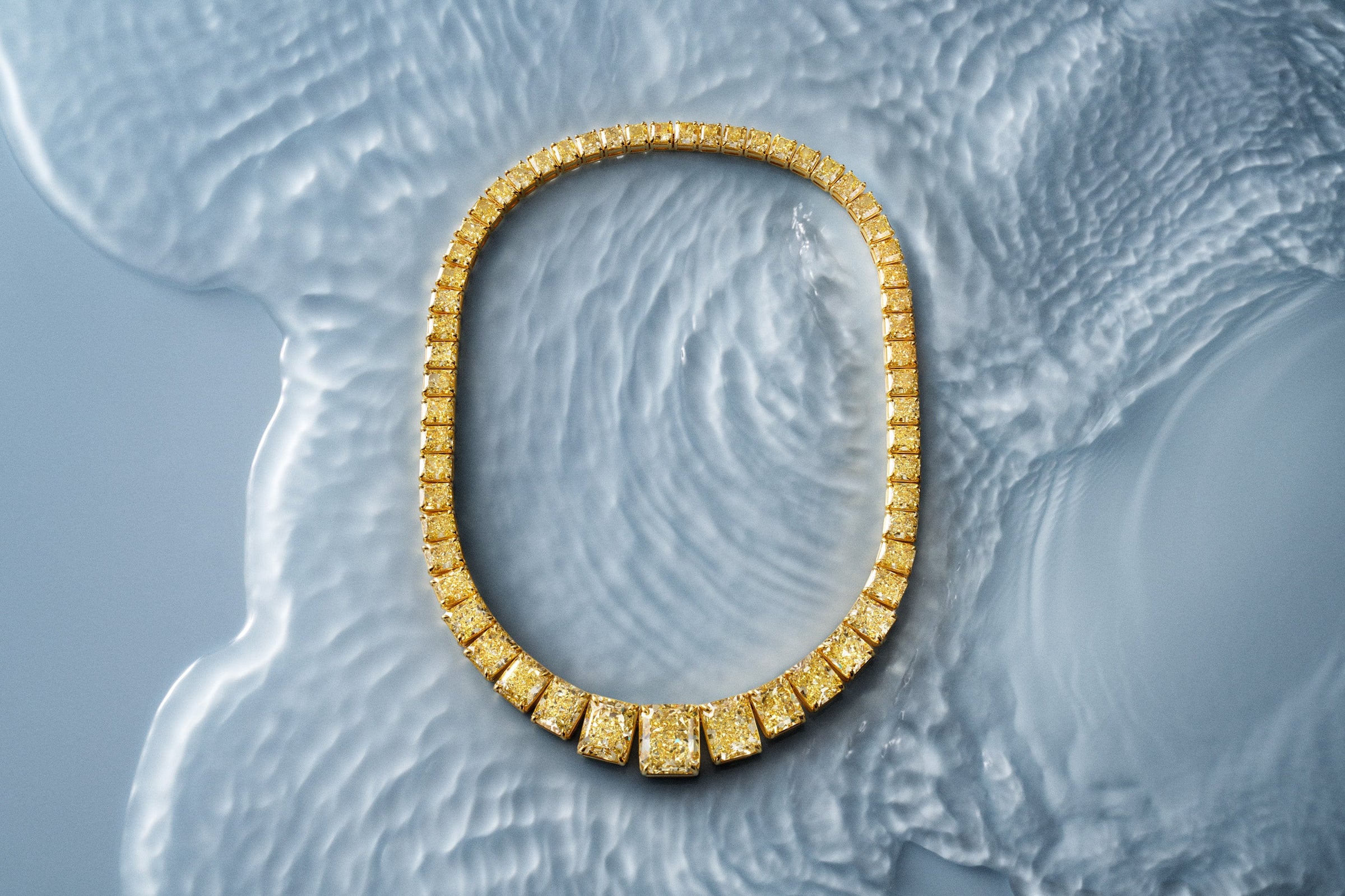 Graduated Fancy Yellow Radiant Cut Diamonds Necklace