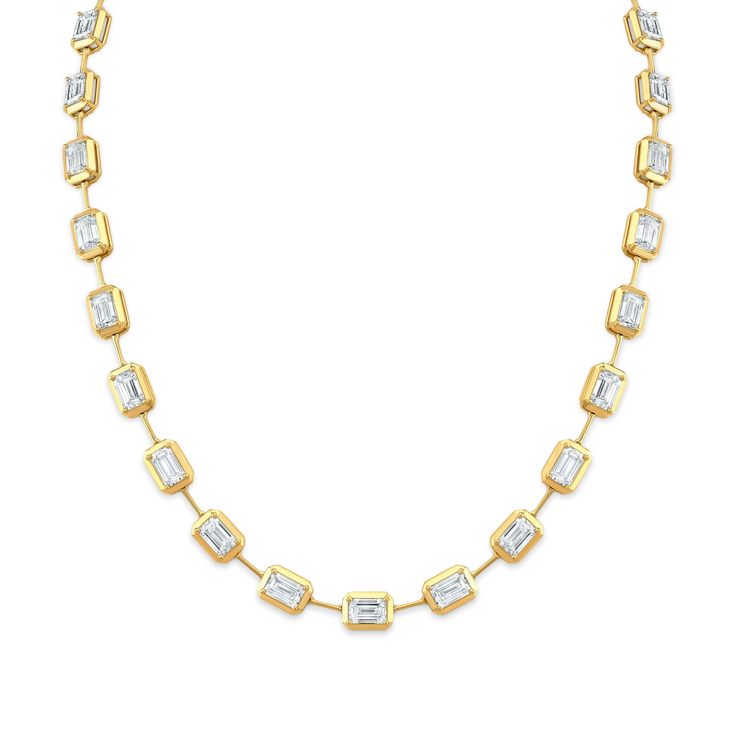 Emerald Cut Diamond Bezel Set Bar Necklace