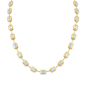 Emerald Cut Diamond Bezel Set Bar Necklace