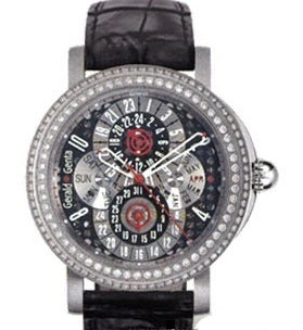 Gerald Genta 18 Arena Perpetual Calendar GMT 18K White Gold & Diamonds Men's Watch