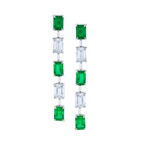 Green Emeralds and Emerald-cut Diamond Earrings