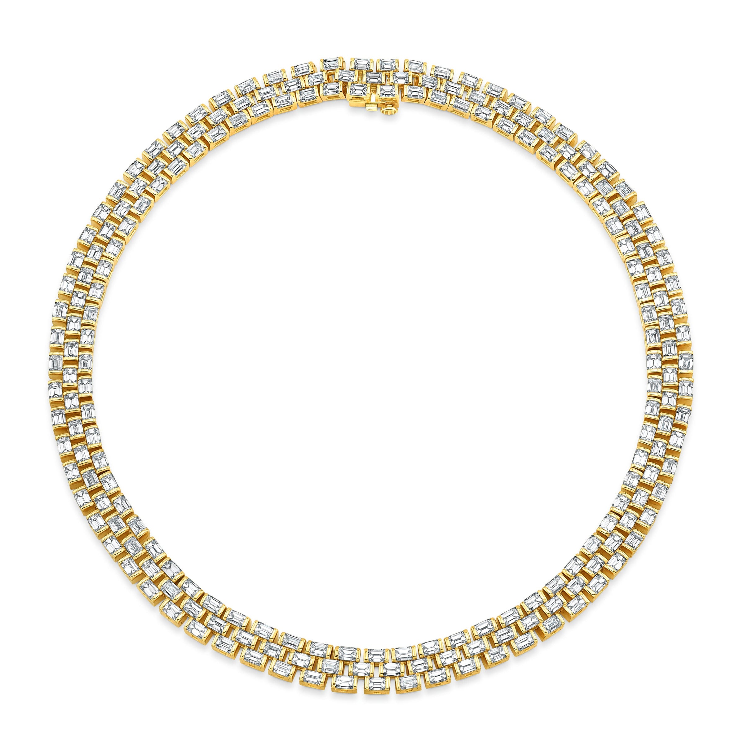 Watch Band Style Triple Row Diamond Necklace