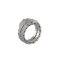 Bulgari 18K White Gold Serpenti Viper Two-Coil with Full Pave Diamonds Lady's Ring