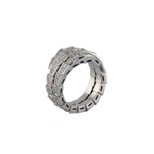 Bulgari 18K White Gold Serpenti Viper Two-Coil with Full Pave Diamonds Lady's Ring