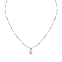 Station Necklace with Pear Shape Diamond Pendant