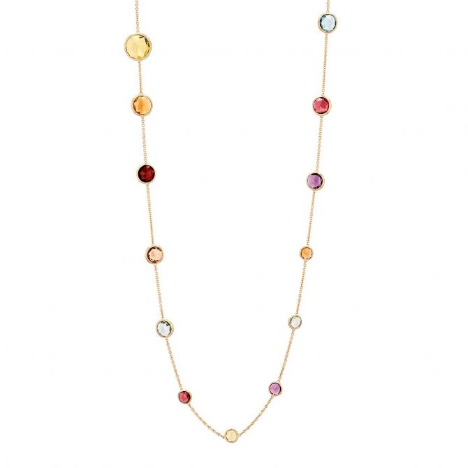 Jaipur Mixed Gemstone Station Necklace in Yellow Gold, 36"