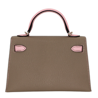 Hermès Kelly II Sellier Mini HSS Gris Tourterelle/Rose Sakura Chèvre Leather Permabrass Hardware