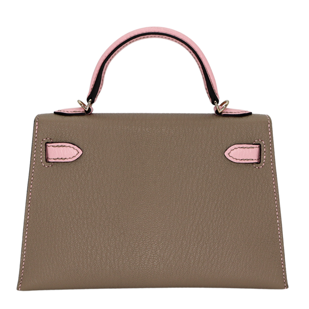 Hermès Kelly II Sellier Mini HSS Gris Tourterelle/Rose Sakura Chèvre Leather Permabrass Hardware