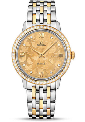 Omega De Ville Prestige Quartz Watch - 32.7 mm Steel Case - Diamond-Set Yellow Gold Bezel - Champagne Diamond Dial - Steel And Yellow Gold Bracelet - 424.25.33.60.58.001
