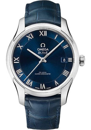 Omega De Ville Hour Vision Co-Axial Master Chronometer Watch - 41 mm Steel Case - Two-Zone Blue Dial - Blue Leather Strap - 433.13.41.21.03.001