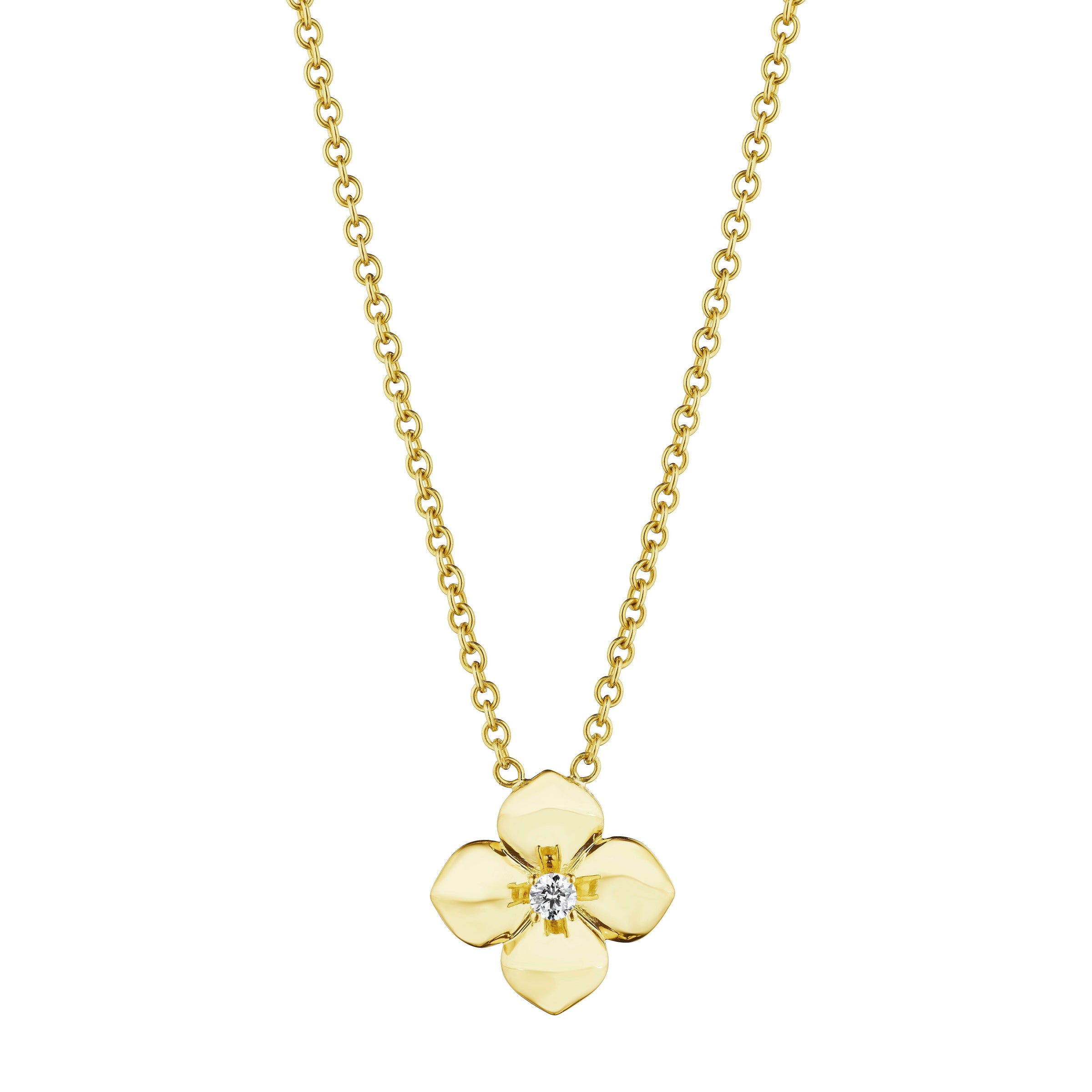 18k Yellow Gold Flower Pendant Brushed Satin