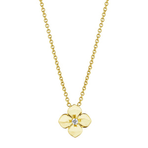 18k Yellow Gold Flower Pendant Brushed Satin