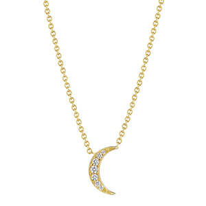 18k Yellow Gold Diamond Moon Necklace