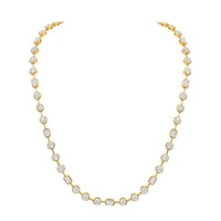 Bezel Set Emerald and Round Diamond Bar Necklace