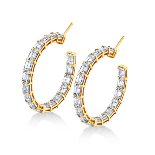 Emerald Cut Diamond Hoop Earrings