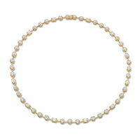 Bezel Set Emerald and Round Diamond Bar Necklace