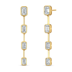 Graduated Emerald Cut Diamond Dangle Earrings
