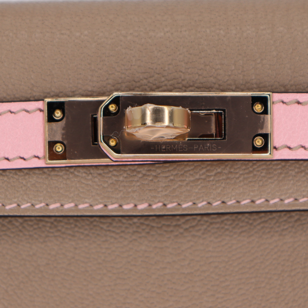 Hermès Kelly II Sellier Mini HSS Gris Tourterelle/Rose Sakura Chèvre Leather Permabrass Hardware