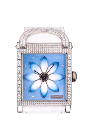 DeLaneau " Luckee Lotus" ADO 18K White Gold & Diamonds Lady's Watch