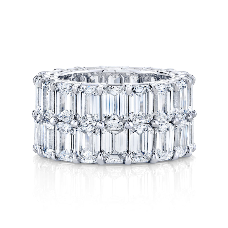 Double Row Emerald Cut Diamond Eternity Band