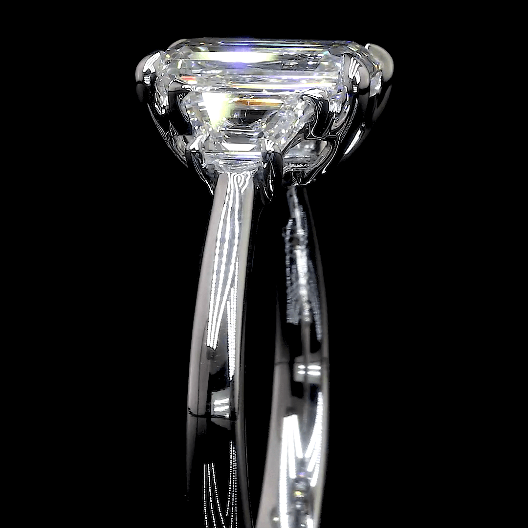 6.9 Carat Emerald Lab Grown Diamond Three-Stone Ring