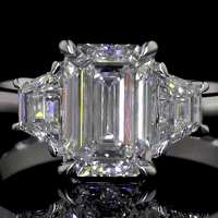 6.9 Carat Emerald Lab Grown Diamond Three-Stone Ring