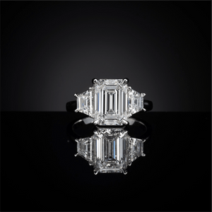 6.9 Carat Emerald Lab Grown Diamond Three-Stone Ring
