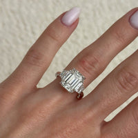6.9 Carat Emerald Lab Grown Diamond Three-Stone Ring