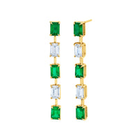 Green Emeralds and Emerald-cut Diamond Earrings