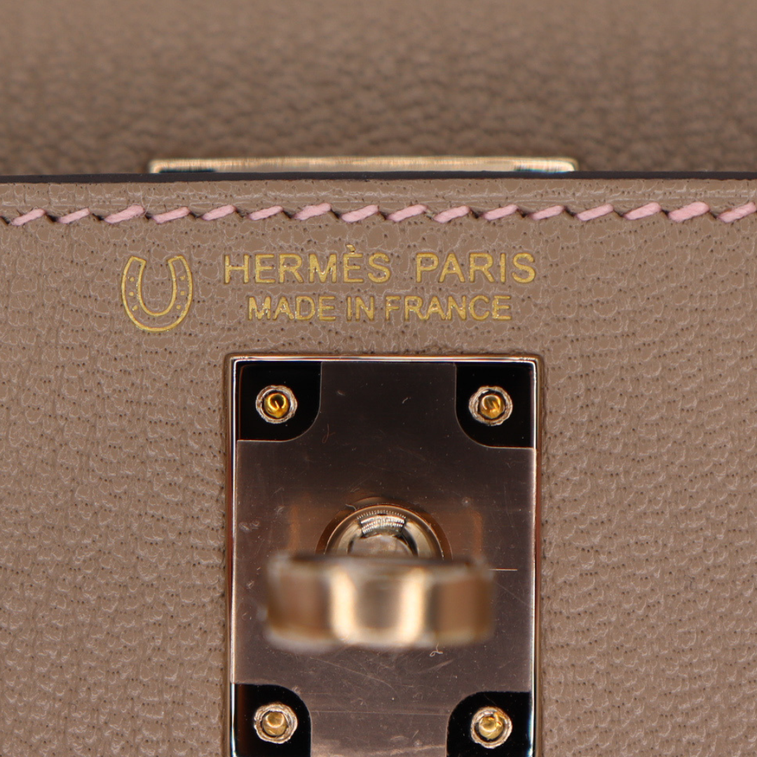Hermès Kelly II Sellier Mini HSS Gris Tourterelle/Rose Sakura Chèvre Leather Permabrass Hardware