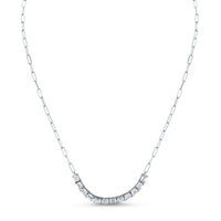 Floating East West Emerald Cut diamond Pendant on Paperclip Chain