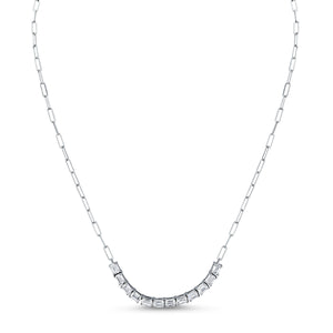 Floating East West Emerald Cut diamond Pendant on Paperclip Chain