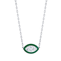 Marquise-cut Diamond in Green Enamel Pendant