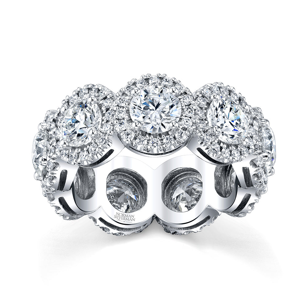 Round Diamond Eternity Band with Pavé Halo