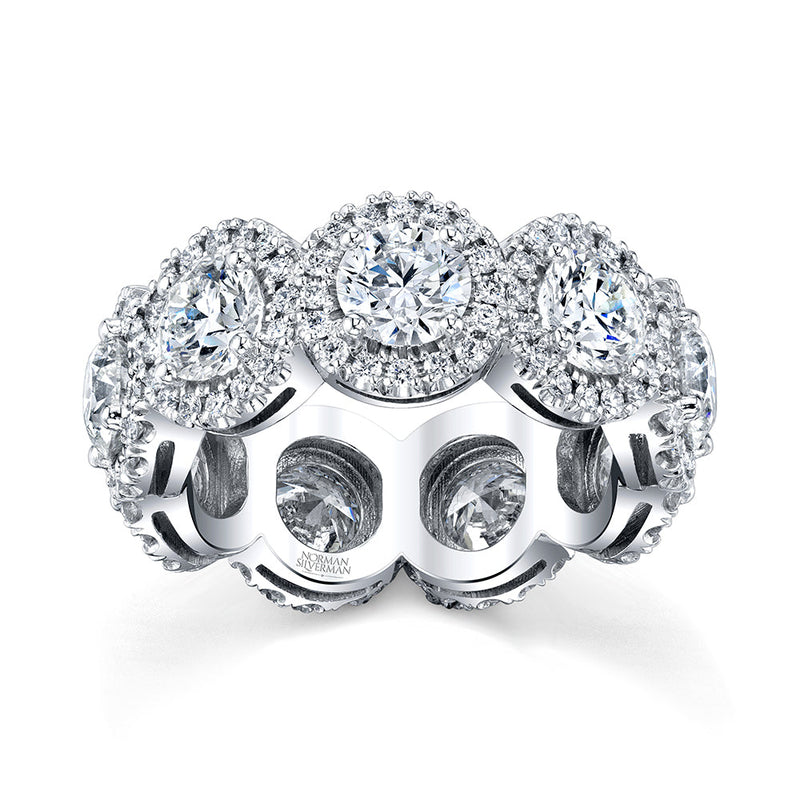 Round Diamond Eternity Band with Pavé Halo