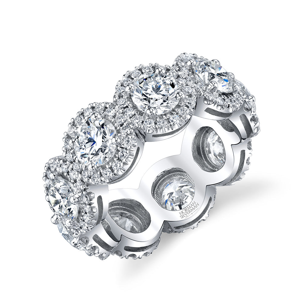 Round Diamond Eternity Band with Pavé Halo
