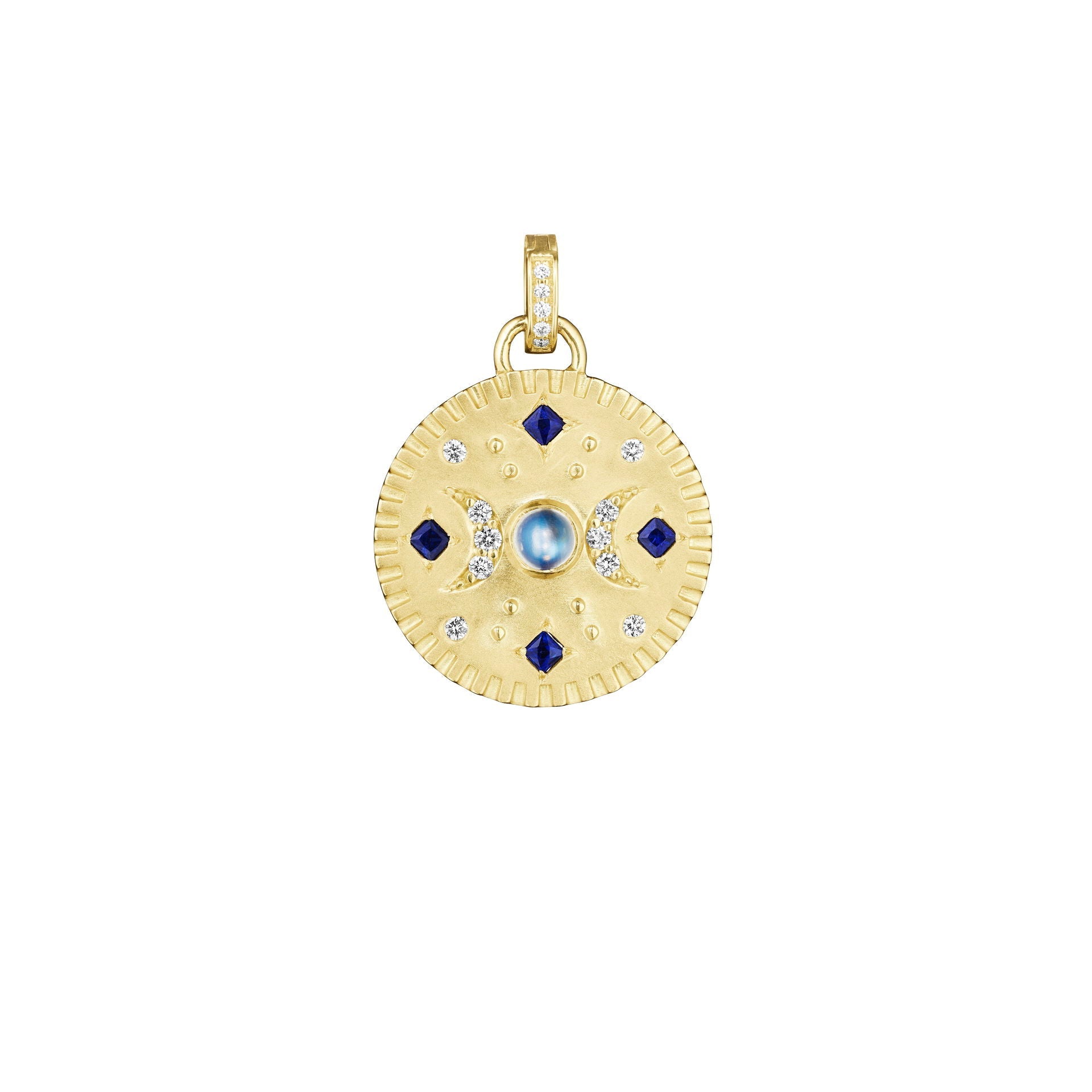 Moonstone & Blue Sapphire Moon Medallion