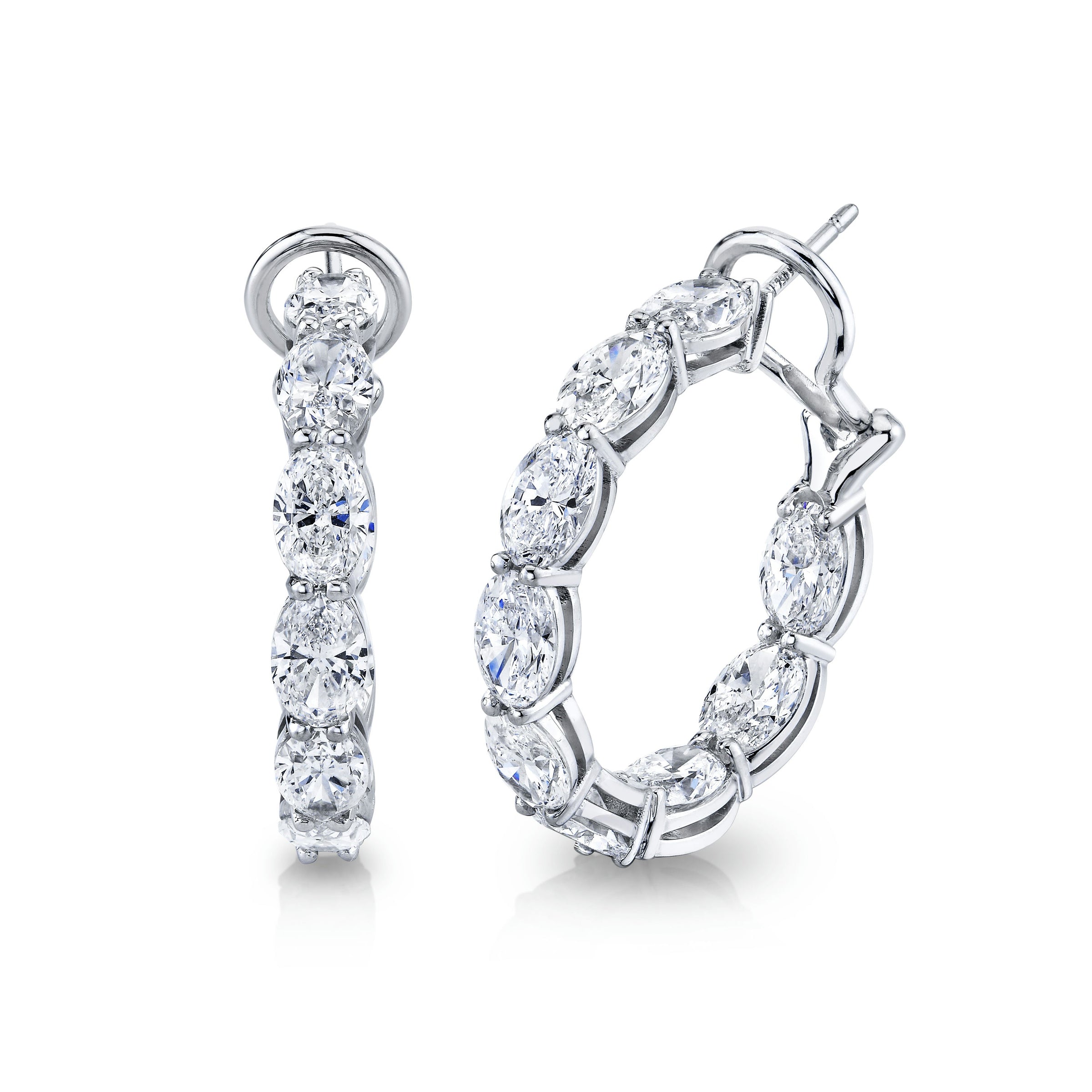 East West Oval Diamond Hoop Earrings