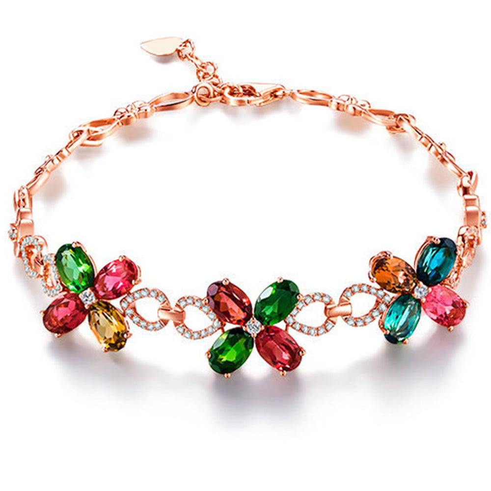 14K Rose Gold Plating Multi-Stone Daisy Bracelet
