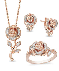 3- Piece Set Adjustable Rose Gold White Crystal Jewelry Set