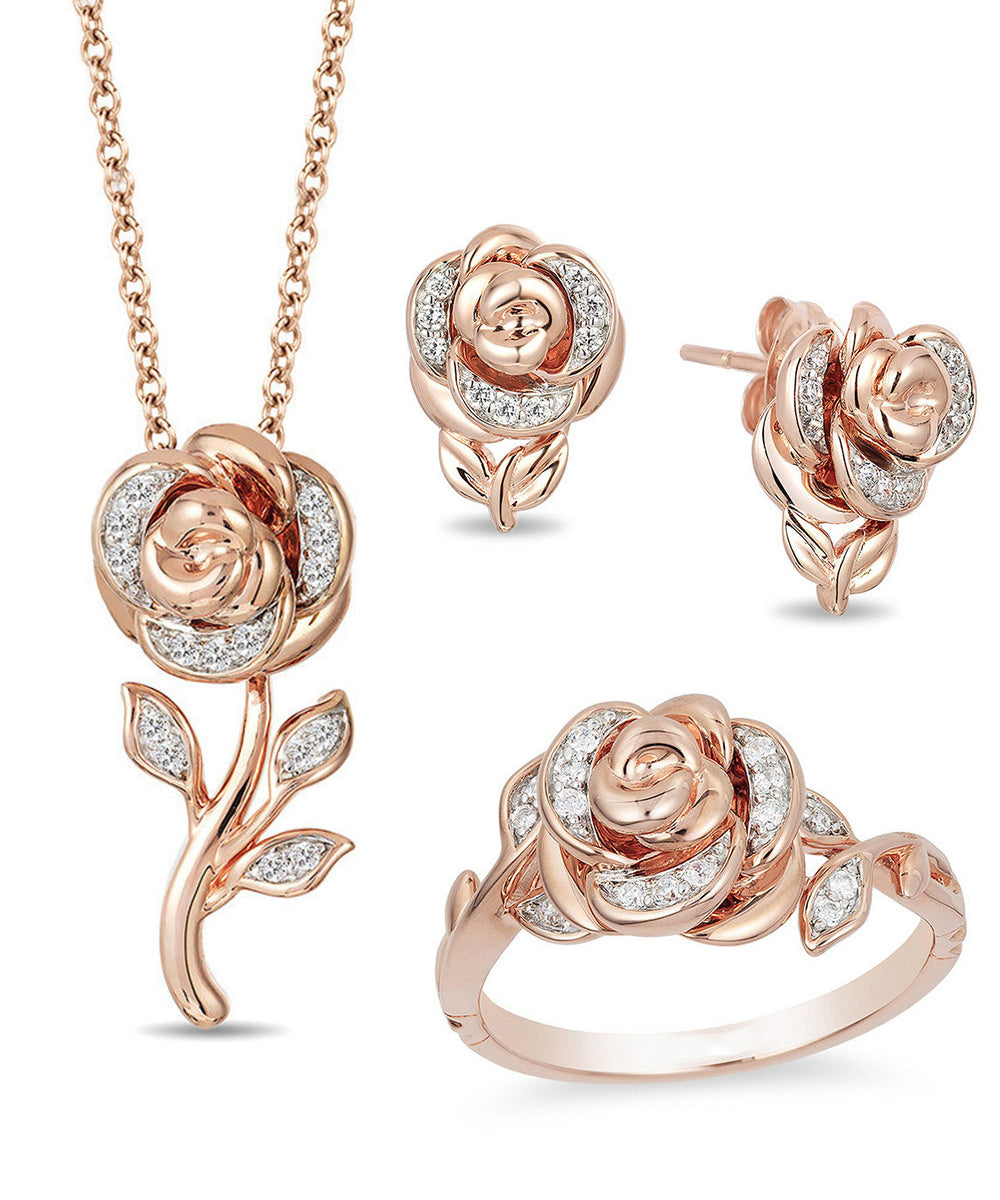 3- Piece Set Adjustable Rose Gold White Crystal Jewelry Set