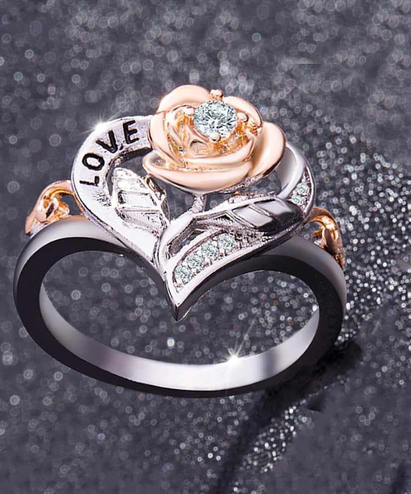 14K Rose Gold Plating Floral Pav'e Ring