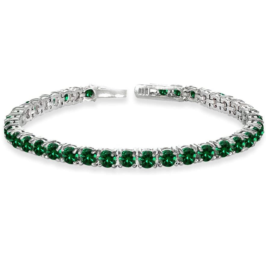 Gemstone Tennis Bracelet in 18K White Gold Plating - Multiple Options Available