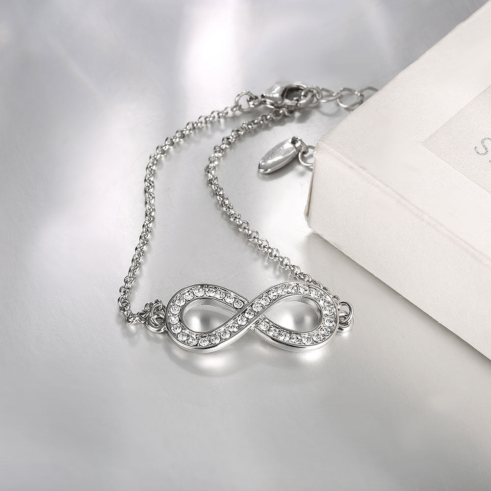 Infinity Pendant Bracelet with Swarovski Elements in 18K White Gold