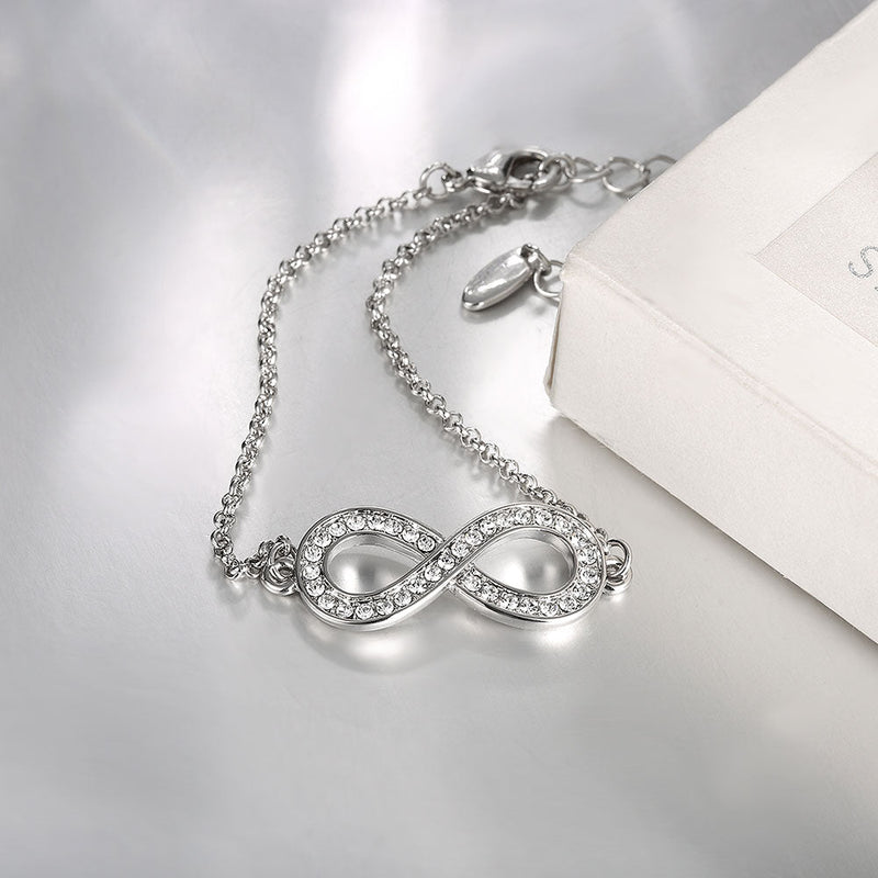 Infinity Pendant Bracelet with Swarovski Elements in 18K White Gold